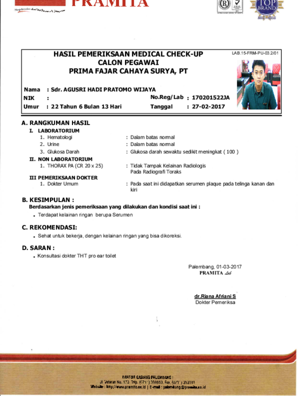 Detail Contoh Surat Hasil Medical Check Up Nomer 11