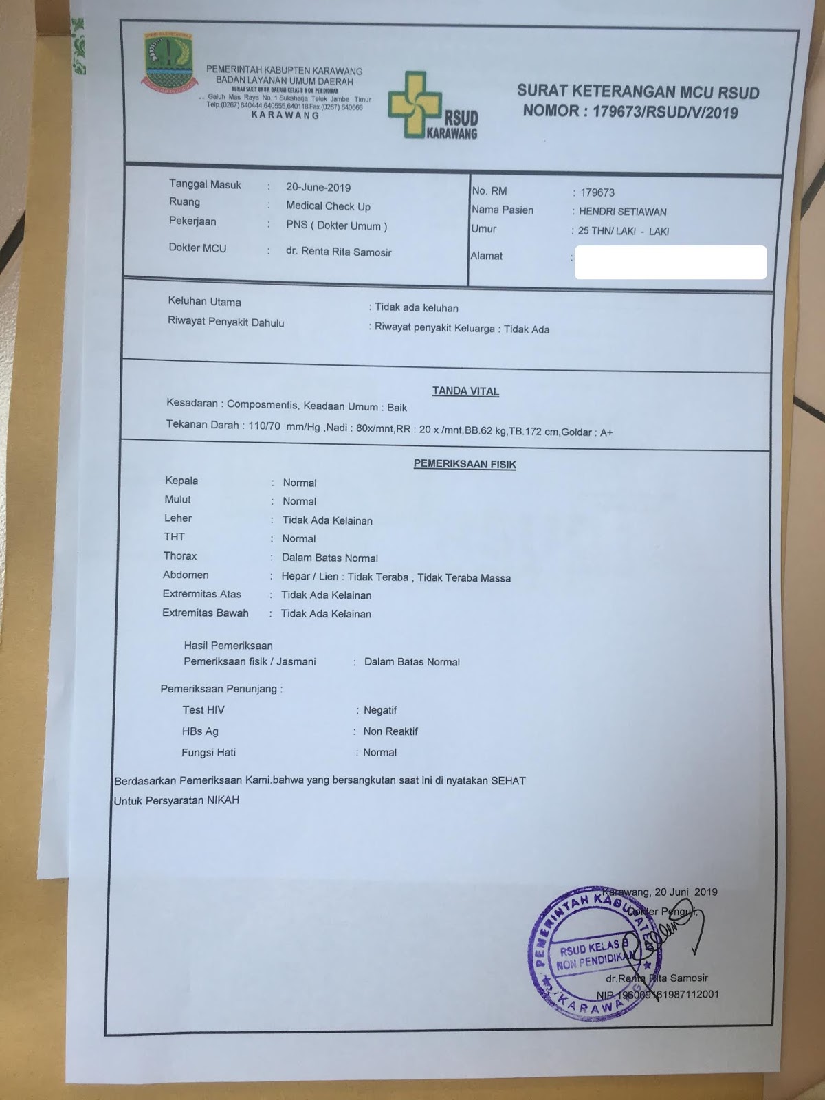 Detail Contoh Surat Hasil Medical Check Up Nomer 21