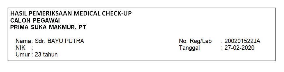 Detail Contoh Surat Hasil Medical Check Up Nomer 28