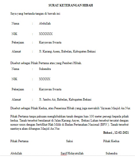 Detail Contoh Surat Hibah Tanah Untuk Masjid Nomer 3