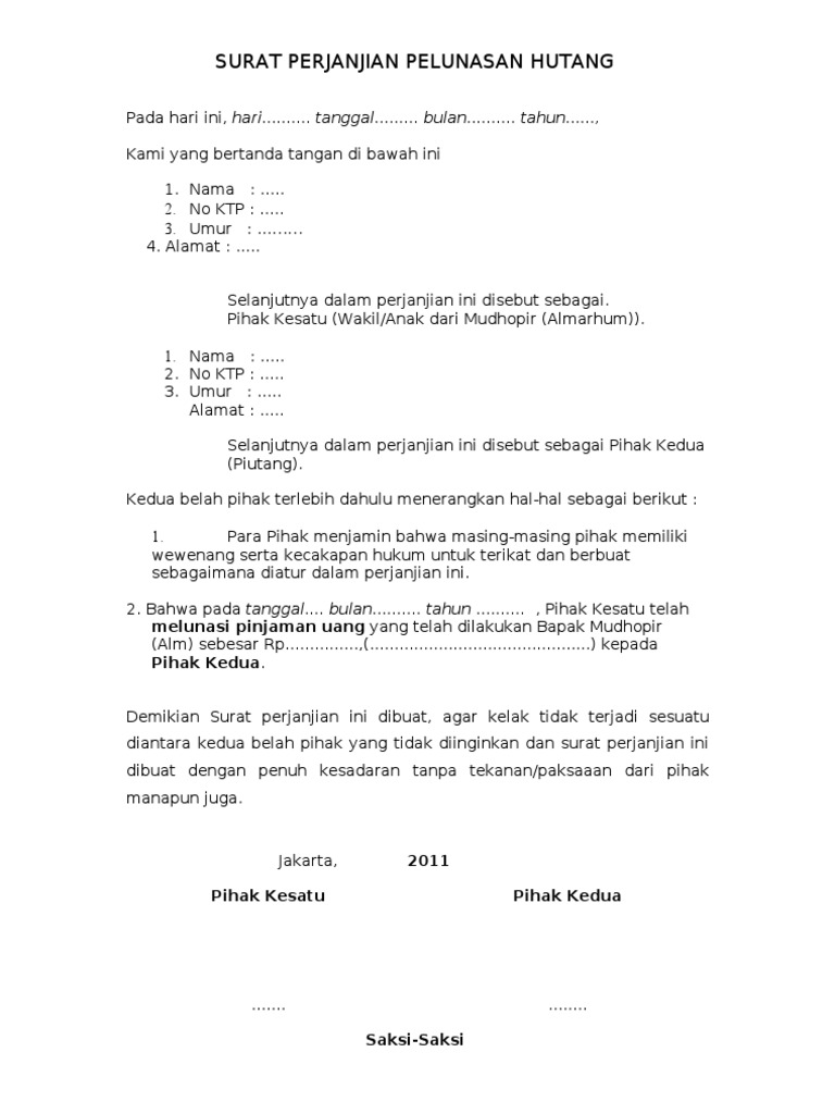 Detail Contoh Surat Hutang Nomer 16