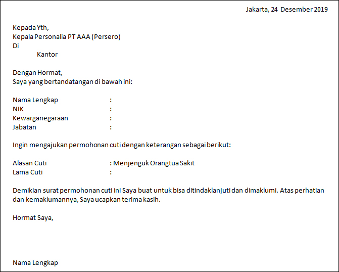 Detail Contoh Surat Ijin Cuti Kerja Nomer 45