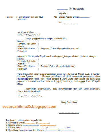 Detail Contoh Surat Ijin Cuti Menikah Nomer 24