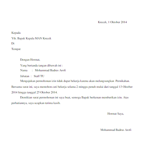 Detail Contoh Surat Ijin Cuti Menikah Nomer 8