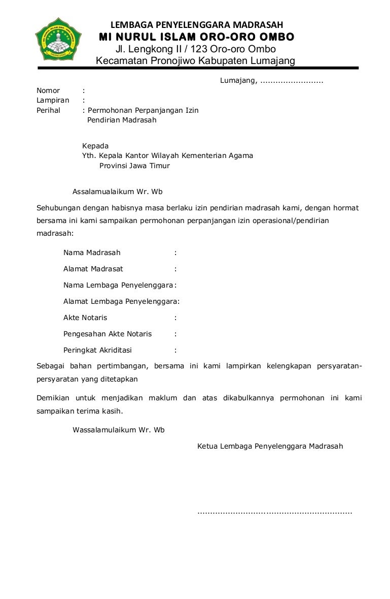 Detail Contoh Surat Ijin Operasional Sekolah Nomer 2