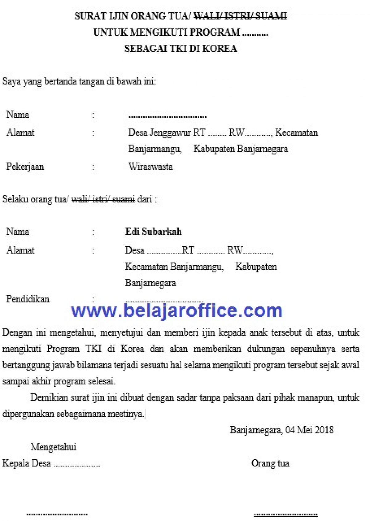 Detail Contoh Surat Ijin Orang Tua Untuk Melamar Kerja Nomer 18