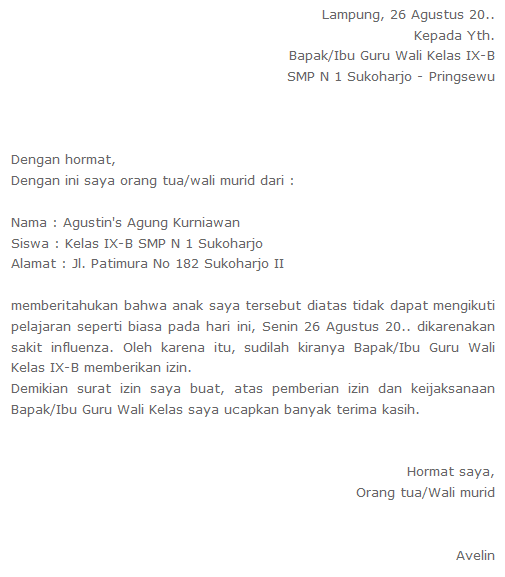 Detail Contoh Surat Ijin Sakit Sekolah Nomer 56