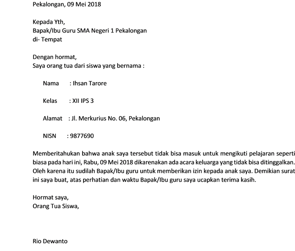 Detail Contoh Surat Ijin Sekolah Nomer 13