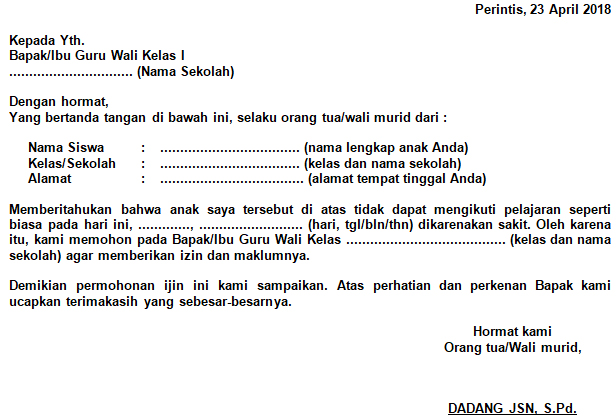 Detail Contoh Surat Ijin Sekolah Nomer 30