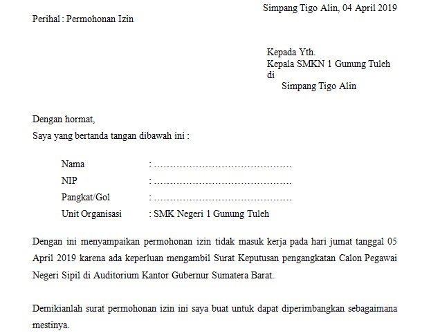 Detail Contoh Surat Ijin Tidak Masuk Kerja Nomer 36