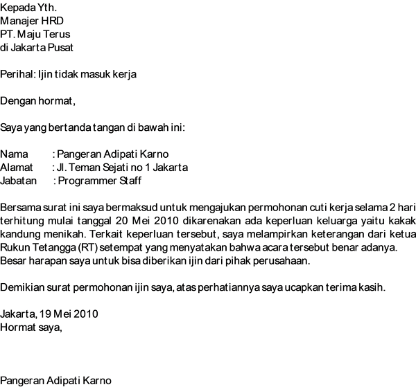 Detail Contoh Surat Ijin Tidak Masuk Kerja Nomer 48