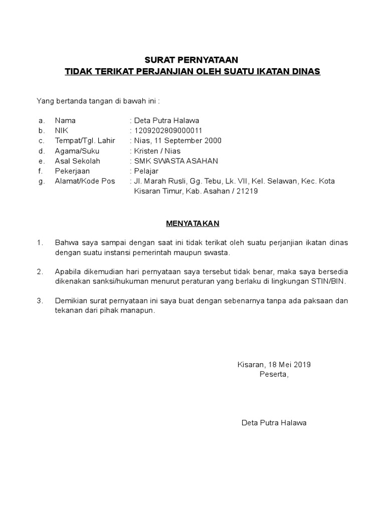 Detail Contoh Surat Ikatan Dinas Perusahaan Nomer 11