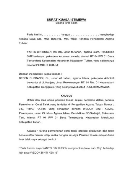 Detail Contoh Surat Ikrar Talak Nomer 35