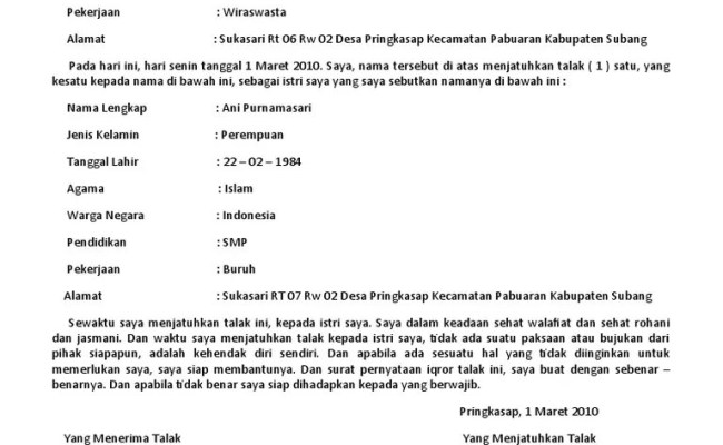 Detail Contoh Surat Ikrar Talak Nomer 37