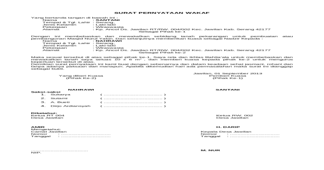 Detail Contoh Surat Ikrar Wakaf Tanah Nomer 11