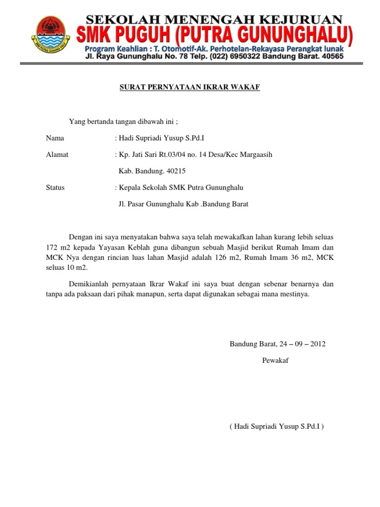 Detail Contoh Surat Ikrar Wakaf Tanah Nomer 22