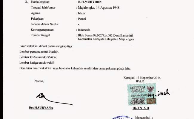 Detail Contoh Surat Ikrar Wakaf Tanah Nomer 39