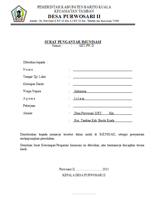 Detail Contoh Surat Imunisasi Nikah Nomer 6