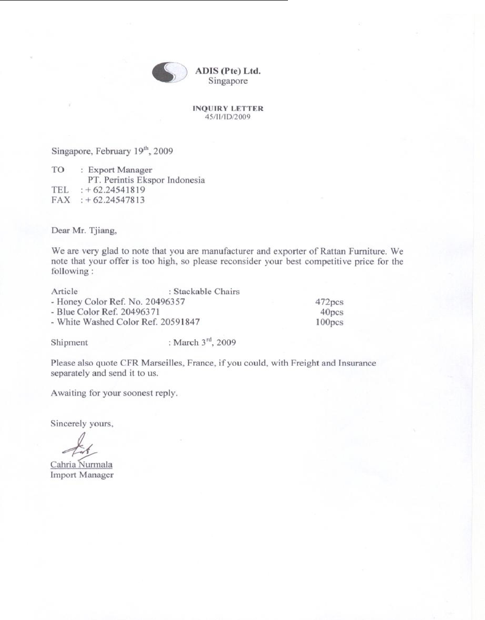 Detail Contoh Surat Inquiry Letter Nomer 20