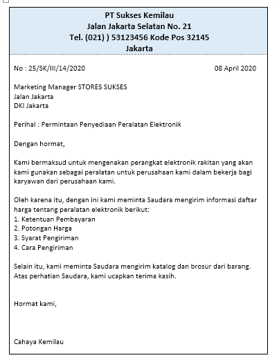 Detail Contoh Surat Inquiry Letter Nomer 2