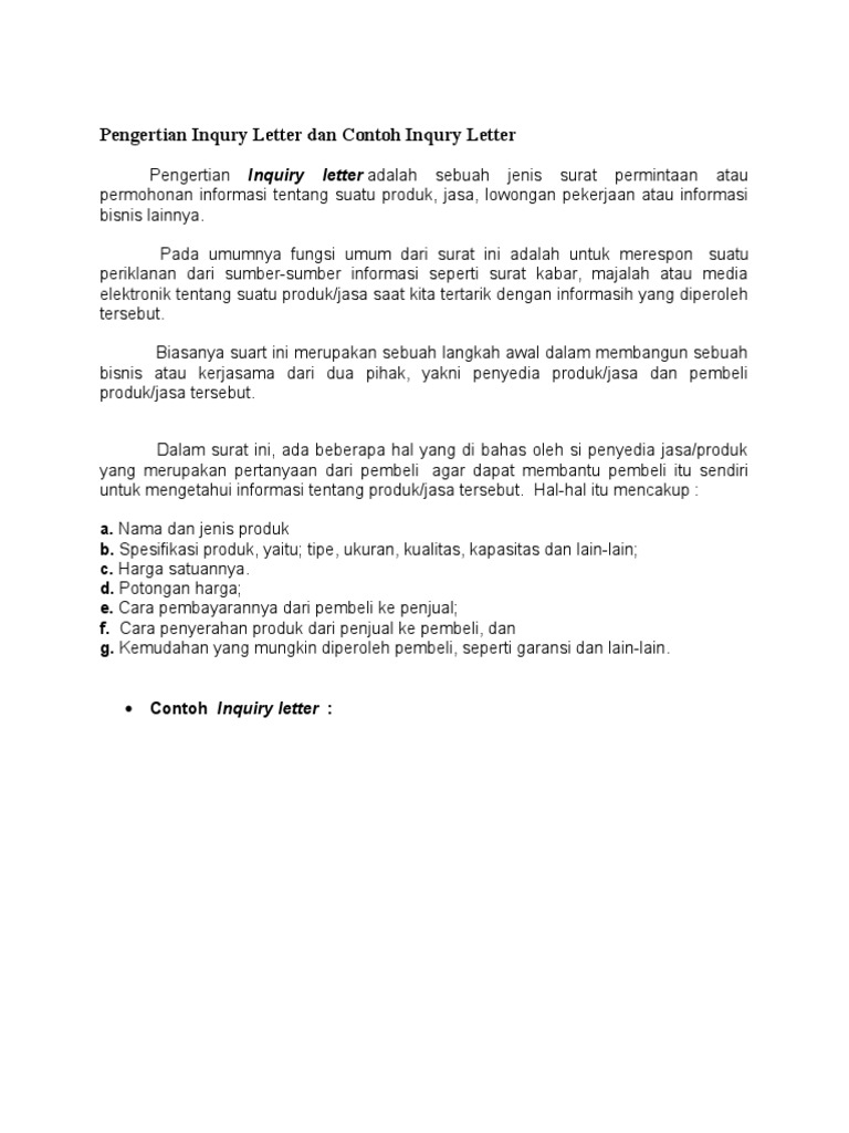 Detail Contoh Surat Inquiry Letter Nomer 28