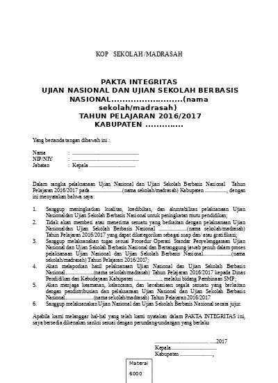 Contoh Surat Integritas - 51+ Koleksi Gambar