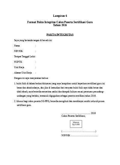 Detail Contoh Surat Integritas Nomer 42