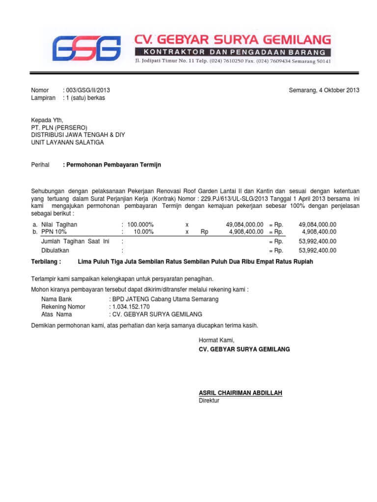 Detail Contoh Surat Invoice Pembayaran Nomer 6