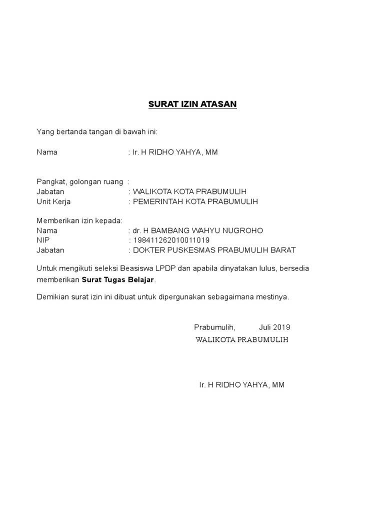 Detail Contoh Surat Izin Atasan Lpdp Nomer 3