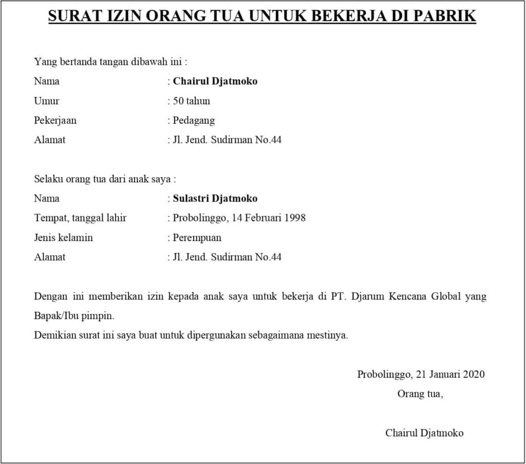 Detail Contoh Surat Izin Bekerja Dari Orang Tua Nomer 11