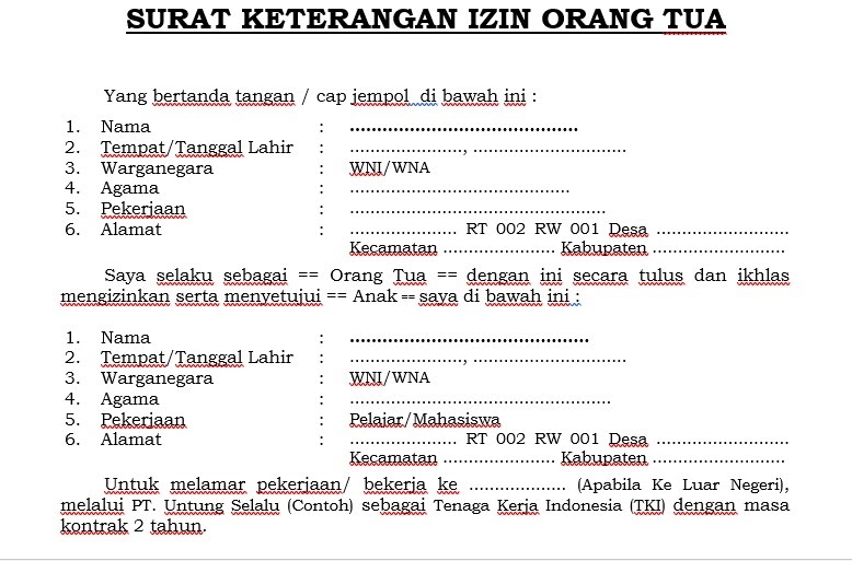 Detail Contoh Surat Izin Bekerja Dari Orang Tua Nomer 29