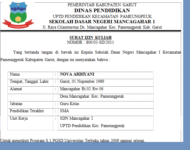 Detail Contoh Surat Izin Belajar S1 Nomer 26