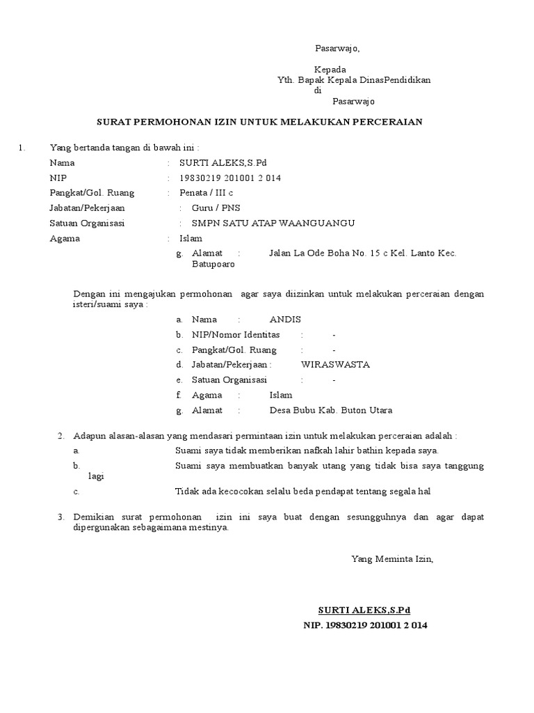 Detail Contoh Surat Izin Cerai Dari Atasan Untuk Pns Nomer 6