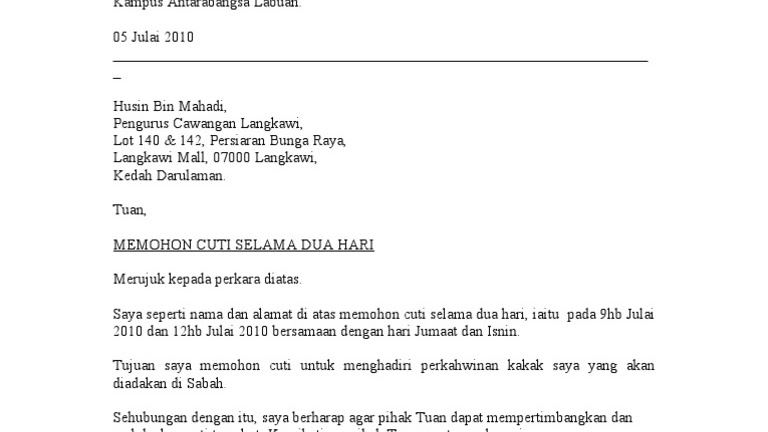 Detail Contoh Surat Izin Cuti Nikah Nomer 55