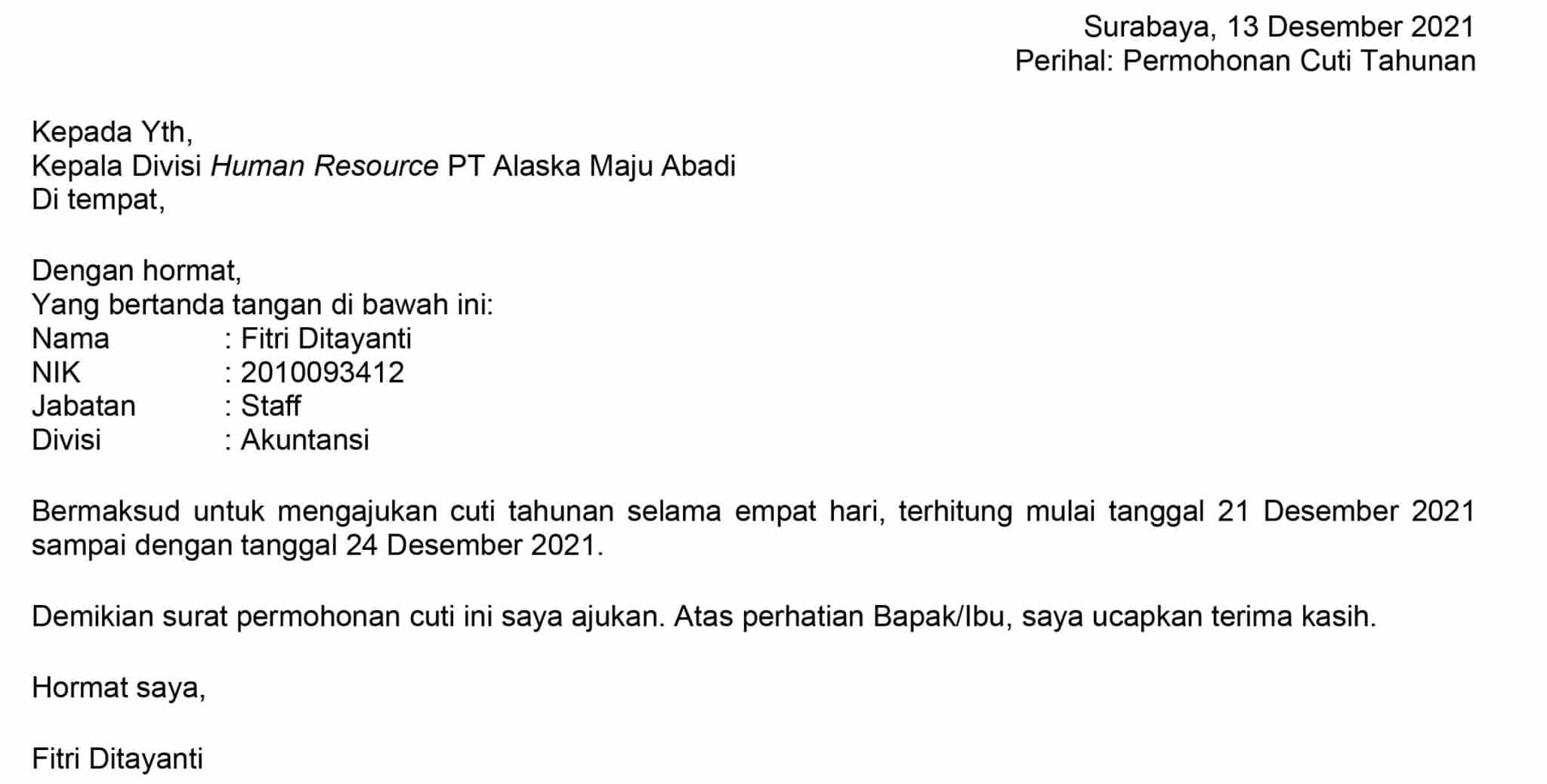 Detail Contoh Surat Izin Cuti Tahunan Nomer 56