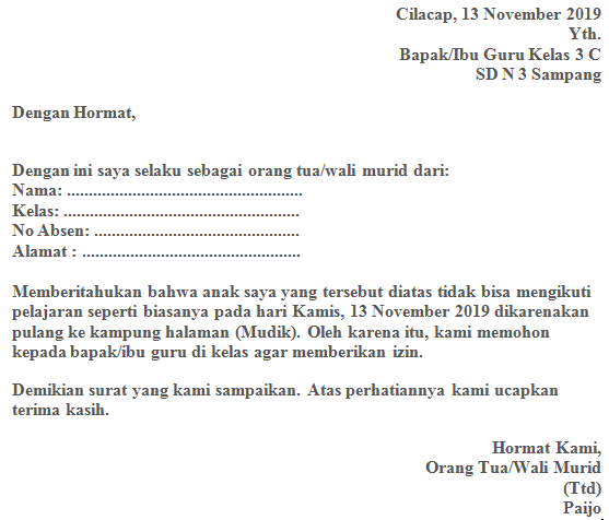 Detail Contoh Surat Izin Di Sekolah Nomer 15