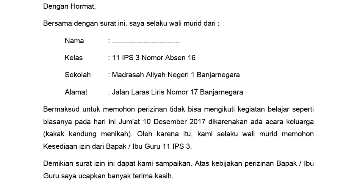 Detail Contoh Surat Izin Di Sekolah Nomer 52