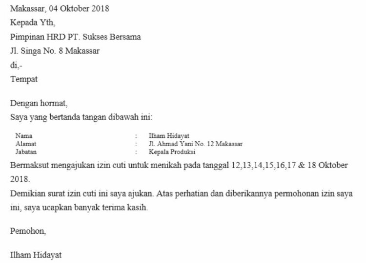 Detail Contoh Surat Izin Gak Masuk Kerja Nomer 41