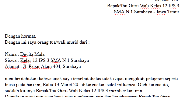 Detail Contoh Surat Izin Ke Sekolah Nomer 47