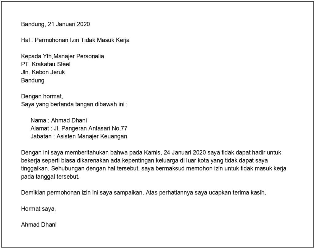 Detail Contoh Surat Izin Kerja Nomer 23