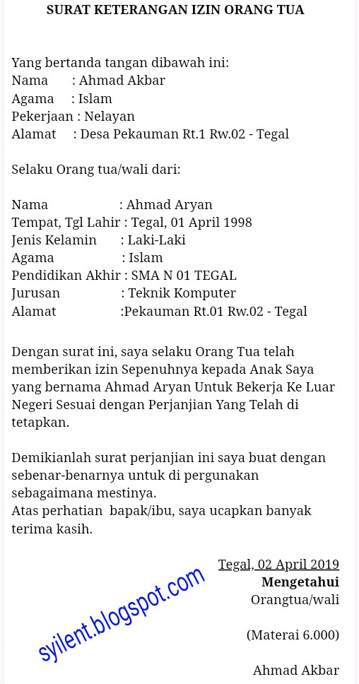 Detail Contoh Surat Izin Kerja Dari Orang Tua Nomer 34