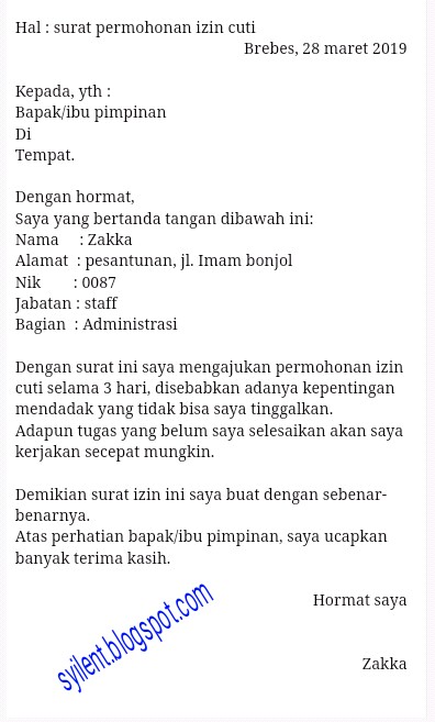 Detail Contoh Surat Izin Kerja Karena Sakit Nomer 45