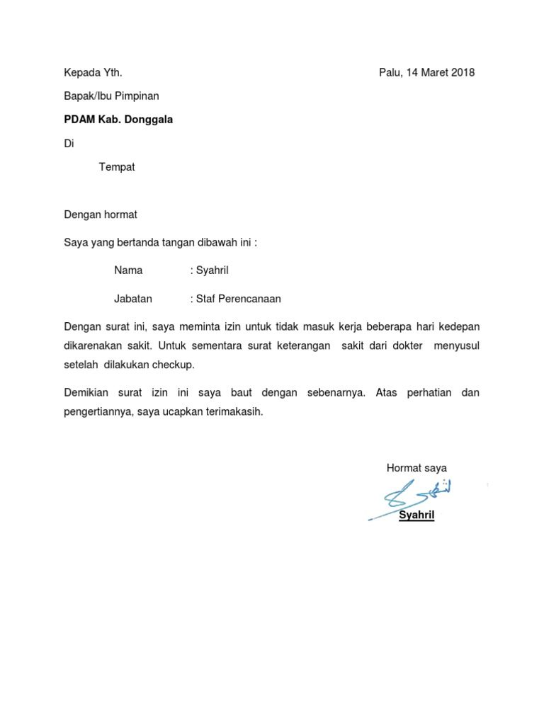 Detail Contoh Surat Izin Kerja Karena Sakit Nomer 51