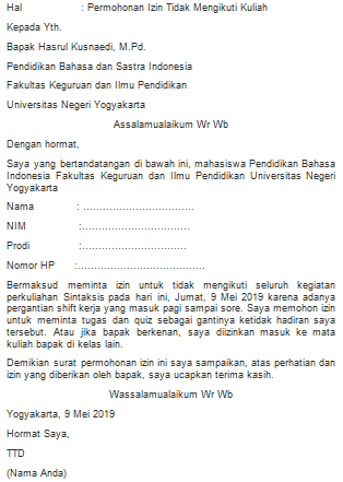 Detail Contoh Surat Izin Kuliah Karena Alasan Pekerjaan Nomer 18