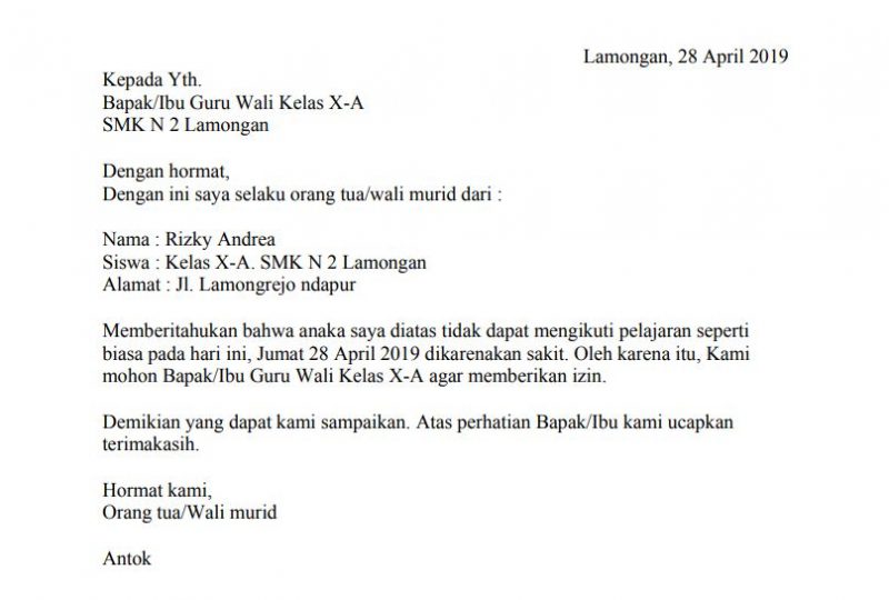 Detail Contoh Surat Izin Libur Sekolah Nomer 49