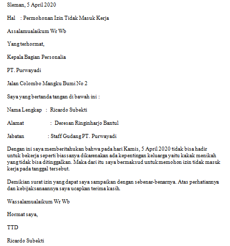 Detail Contoh Surat Izin Masuk Kerja Nomer 27