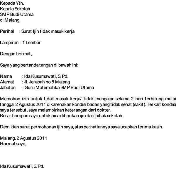 Detail Contoh Surat Izin Masuk Kerja Nomer 55