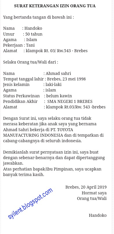 Detail Contoh Surat Izin Orang Tua Untuk Melamar Pekerjaan Nomer 27