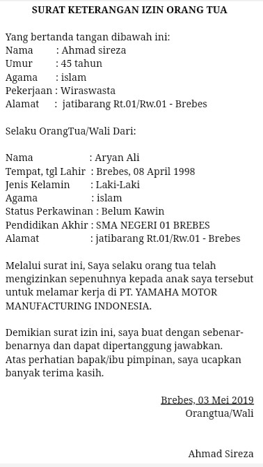 Detail Contoh Surat Izin Orang Tua Untuk Melamar Pekerjaan Nomer 40