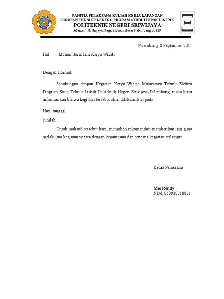 Contoh Surat Izin Pariwisata - KibrisPDR